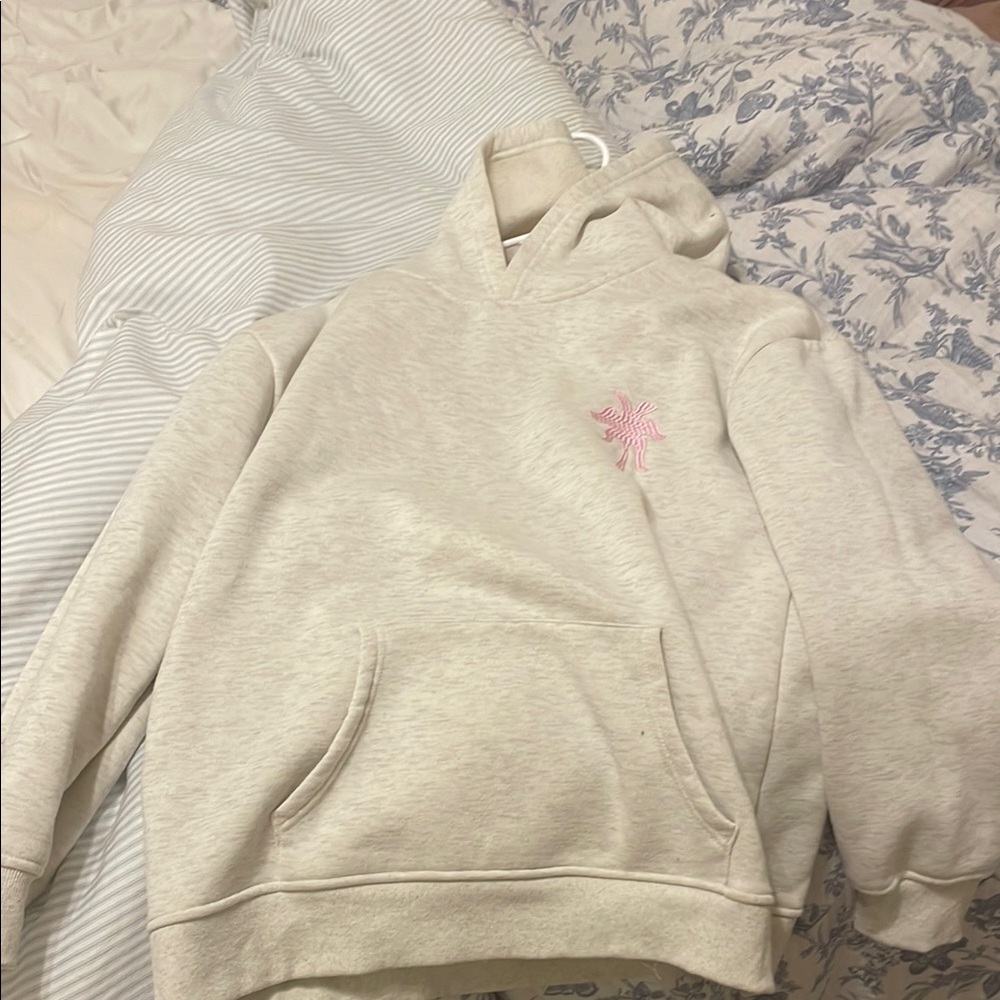 Cream Hoodie with Pink Embroidery